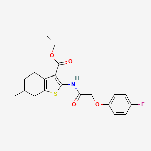 molecular formula C20H22FNO4S B11652497 Ethyl 2-{[(4-fluorophenoxy)acetyl]amino}-6-methyl-4,5,6,7-tetrahydro-1-benzothiophene-3-carboxylate 