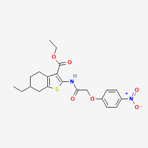 molecular formula C21H24N2O6S B11652514 Ethyl 6-ethyl-2-{[(4-nitrophenoxy)acetyl]amino}-4,5,6,7-tetrahydro-1-benzothiophene-3-carboxylate 