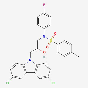 molecular formula C28H23Cl2FN2O3S B11652536 N-[3-(3,6-dichloro-9H-carbazol-9-yl)-2-hydroxypropyl]-N-(4-fluorophenyl)-4-methylbenzenesulfonamide 