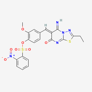 molecular formula C21H17N5O7S2 B11652545 4-[(Z)-(2-ethyl-5-imino-7-oxo-5H-[1,3,4]thiadiazolo[3,2-a]pyrimidin-6(7H)-ylidene)methyl]-2-methoxyphenyl 2-nitrobenzenesulfonate 