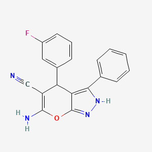 6-Amino-4-(3-fluorophenyl)-3-phenyl-1H,4H-pyrano[2,3-C]pyrazole-5-carbonitrile