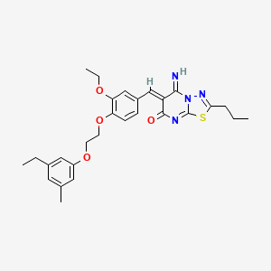 molecular formula C28H32N4O4S B11652558 (6Z)-6-{3-ethoxy-4-[2-(3-ethyl-5-methylphenoxy)ethoxy]benzylidene}-5-imino-2-propyl-5,6-dihydro-7H-[1,3,4]thiadiazolo[3,2-a]pyrimidin-7-one 