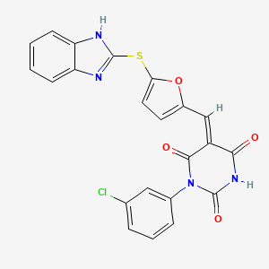 (5Z)-5-[[5-(1H-benzimidazol-2-ylsulfanyl)furan-2-yl]methylidene]-1-(3-chlorophenyl)-1,3-diazinane-2,4,6-trione