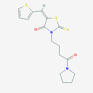 molecular formula C16H18N2O2S3 B11652621 (5E)-3-[4-Oxo-4-(1-pyrrolidinyl)butyl]-5-(2-thienylmethylene)-2-thioxo-1,3-thiazolidin-4-one 