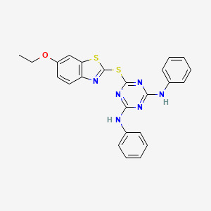 molecular formula C24H20N6OS2 B11652630 6-[(6-ethoxy-1,3-benzothiazol-2-yl)sulfanyl]-N,N'-diphenyl-1,3,5-triazine-2,4-diamine 