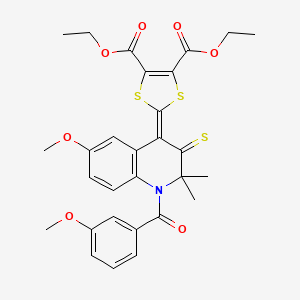 diethyl 2-(6-methoxy-1-(3-methoxybenzoyl)-2,2-dimethyl-3-thioxo-2,3-dihydroquinolin-4(1H)-ylidene)-1,3-dithiole-4,5-dicarboxylate