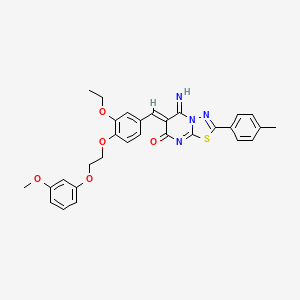 molecular formula C30H28N4O5S B11652718 (6Z)-6-{3-ethoxy-4-[2-(3-methoxyphenoxy)ethoxy]benzylidene}-5-imino-2-(4-methylphenyl)-5,6-dihydro-7H-[1,3,4]thiadiazolo[3,2-a]pyrimidin-7-one 