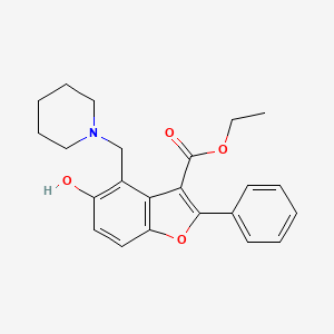 molecular formula C23H25NO4 B11652797 Ethyl 5-hydroxy-2-phenyl-4-(piperidin-1-ylmethyl)-1-benzofuran-3-carboxylate 