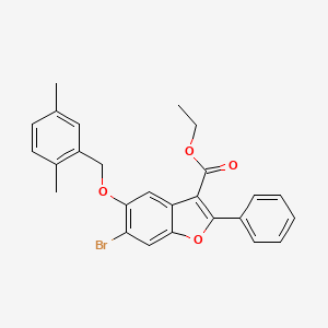 molecular formula C26H23BrO4 B11652884 Ethyl 6-bromo-5-[(2,5-dimethylphenyl)methoxy]-2-phenyl-1-benzofuran-3-carboxylate 