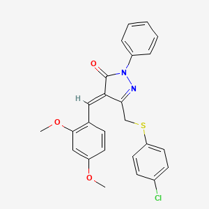 molecular formula C25H21ClN2O3S B11652890 (4E)-5-{[(4-chlorophenyl)sulfanyl]methyl}-4-(2,4-dimethoxybenzylidene)-2-phenyl-2,4-dihydro-3H-pyrazol-3-one 