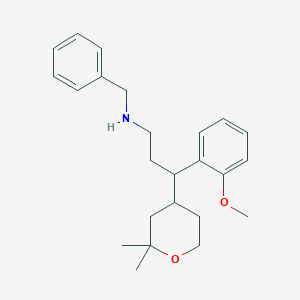 molecular formula C24H33NO2 B11652909 N-benzyl-N-[3-(2,2-dimethyltetrahydro-2H-pyran-4-yl)-3-(2-methoxyphenyl)propyl]amine 