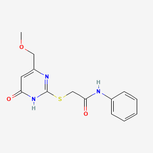 molecular formula C14H15N3O3S B11652929 2-(4-Hydroxy-6-methoxymethyl-pyrimidin-2-ylsulfanyl)-N-phenyl-acetamide 