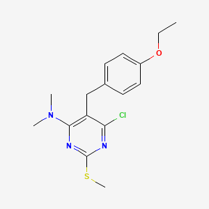 molecular formula C16H20ClN3OS B11652932 6-chloro-5-(4-ethoxybenzyl)-N,N-dimethyl-2-(methylsulfanyl)pyrimidin-4-amine 