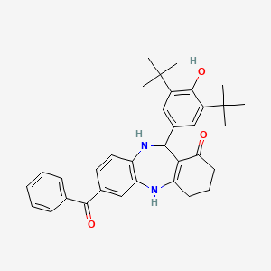 molecular formula C34H38N2O3 B11652952 11-(3,5-di-tert-butyl-4-hydroxyphenyl)-7-(phenylcarbonyl)-2,3,4,5,10,11-hexahydro-1H-dibenzo[b,e][1,4]diazepin-1-one 