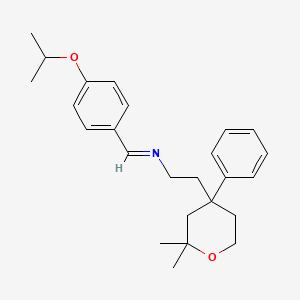 molecular formula C25H33NO2 B11653022 (E)-[2-(2,2-Dimethyl-4-phenyloxan-4-YL)ethyl]({[4-(propan-2-yloxy)phenyl]methylidene})amine 