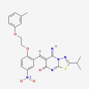 molecular formula C24H23N5O5S B11653055 (6Z)-5-imino-6-{2-[2-(3-methylphenoxy)ethoxy]-5-nitrobenzylidene}-2-(propan-2-yl)-5,6-dihydro-7H-[1,3,4]thiadiazolo[3,2-a]pyrimidin-7-one 