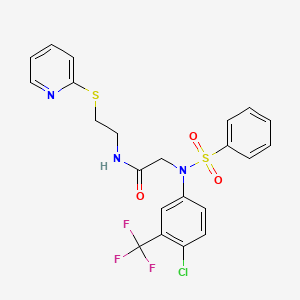 molecular formula C22H19ClF3N3O3S2 B11653135 2-{N-[4-Chloro-3-(trifluoromethyl)phenyl]benzenesulfonamido}-N-[2-(pyridin-2-ylsulfanyl)ethyl]acetamide 