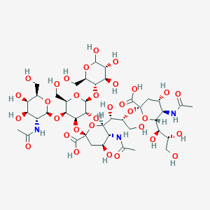 molecular formula C26H45NO19 B1165316 beta-D-GalNAc-(1->4)-[alpha-Neu5Ac-(2->8)-alpha-Neu5Ac-(2->3)]-beta-D-Gal-(1->4)-D-Glc 