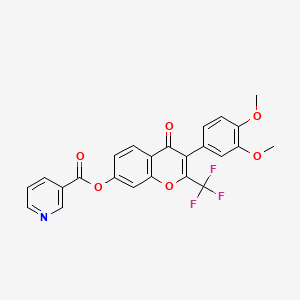 3-(3,4-dimethoxyphenyl)-4-oxo-2-(trifluoromethyl)-4H-chromen-7-yl pyridine-3-carboxylate