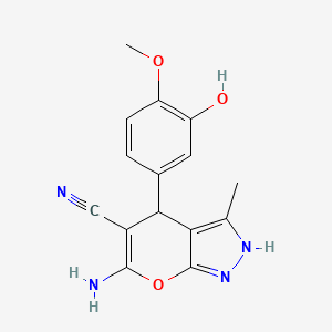 6-Amino-4-(3-hydroxy-4-methoxyphenyl)-3-methyl-1,4-dihydropyrano[2,3-c]pyrazole-5-carbonitrile