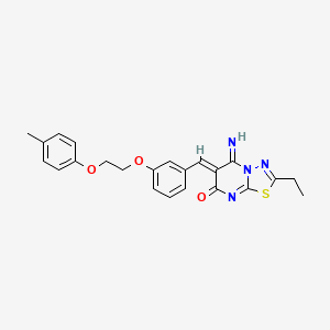 molecular formula C23H22N4O3S B11653205 (6Z)-2-ethyl-5-imino-6-{3-[2-(4-methylphenoxy)ethoxy]benzylidene}-5,6-dihydro-7H-[1,3,4]thiadiazolo[3,2-a]pyrimidin-7-one 