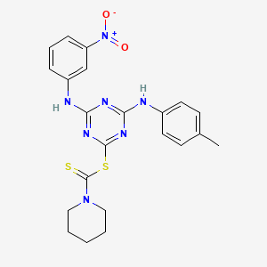 molecular formula C22H23N7O2S2 B11653227 4-[(4-Methylphenyl)amino]-6-[(3-nitrophenyl)amino]-1,3,5-triazin-2-yl piperidine-1-carbodithioate 