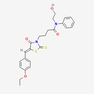 molecular formula C24H26N2O4S2 B11653251 4-[(5Z)-5-[(4-ethoxyphenyl)methylidene]-4-oxo-2-sulfanylidene-1,3-thiazolidin-3-yl]-N-(2-hydroxyethyl)-N-phenylbutanamide 