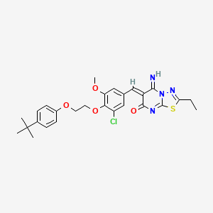 molecular formula C27H29ClN4O4S B11653316 (6Z)-6-{4-[2-(4-tert-butylphenoxy)ethoxy]-3-chloro-5-methoxybenzylidene}-2-ethyl-5-imino-5,6-dihydro-7H-[1,3,4]thiadiazolo[3,2-a]pyrimidin-7-one 