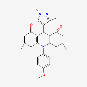 molecular formula C29H35N3O3 B11653333 9-(1,3-Dimethyl-1H-pyrazol-4-yl)-10-(4-methoxy-phenyl)-3,3,6,6-tetramethyl-3,4,6,7,9,10-hexahydro-2H,5H-acridine-1,8-dione 