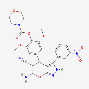 4-[6-Amino-5-cyano-3-(3-nitrophenyl)-1,4-dihydropyrano[2,3-c]pyrazol-4-yl]-2,6-dimethoxyphenyl morpholine-4-carboxylate