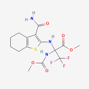 molecular formula C15H18F3N3O5S B11653390 Methyl 2-[(3-carbamoyl-4,5,6,7-tetrahydro-1-benzothiophen-2-YL)amino]-3,3,3-trifluoro-2-[(methoxycarbonyl)amino]propanoate 