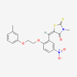 molecular formula C20H18N2O5S2 B11653398 (5E)-3-methyl-5-{2-[2-(3-methylphenoxy)ethoxy]-5-nitrobenzylidene}-2-thioxo-1,3-thiazolidin-4-one 