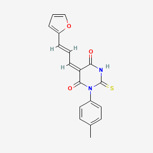 (5E)-5-[(2E)-3-(furan-2-yl)prop-2-en-1-ylidene]-1-(4-methylphenyl)-2-thioxodihydropyrimidine-4,6(1H,5H)-dione