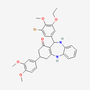 molecular formula C30H31BrN2O5 B11653456 11-(3-bromo-5-ethoxy-4-methoxyphenyl)-3-(3,4-dimethoxyphenyl)-2,3,4,5,10,11-hexahydro-1H-dibenzo[b,e][1,4]diazepin-1-one 