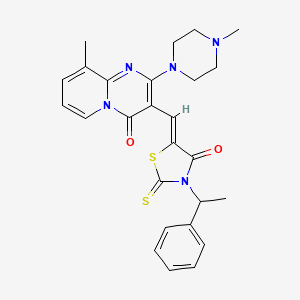 molecular formula C26H27N5O2S2 B11653474 9-methyl-2-(4-methylpiperazin-1-yl)-3-{(Z)-[4-oxo-3-(1-phenylethyl)-2-thioxo-1,3-thiazolidin-5-ylidene]methyl}-4H-pyrido[1,2-a]pyrimidin-4-one CAS No. 361996-74-9