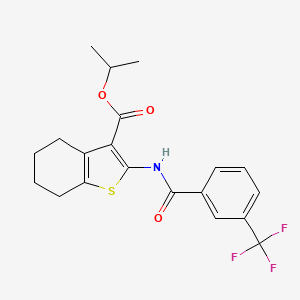 molecular formula C20H20F3NO3S B11653506 Propan-2-yl 2-({[3-(trifluoromethyl)phenyl]carbonyl}amino)-4,5,6,7-tetrahydro-1-benzothiophene-3-carboxylate 