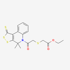 molecular formula C18H19NO3S4 B11653579 ethyl {[2-(4,4-dimethyl-1-thioxo-1,4-dihydro-5H-[1,2]dithiolo[3,4-c]quinolin-5-yl)-2-oxoethyl]sulfanyl}acetate 