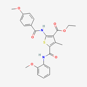 molecular formula C24H24N2O6S B11653616 Ethyl 5-[(2-methoxyphenyl)carbamoyl]-2-{[(4-methoxyphenyl)carbonyl]amino}-4-methylthiophene-3-carboxylate 