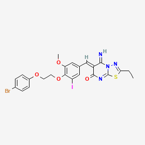 molecular formula C23H20BrIN4O4S B11653658 (6Z)-6-{4-[2-(4-bromophenoxy)ethoxy]-3-iodo-5-methoxybenzylidene}-2-ethyl-5-imino-5,6-dihydro-7H-[1,3,4]thiadiazolo[3,2-a]pyrimidin-7-one 