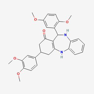 molecular formula C29H30N2O5 B11653666 6-(2,5-Dimethoxyphenyl)-9-(3,4-dimethoxyphenyl)-5,6,8,9,10,11-hexahydrobenzo[b][1,4]benzodiazepin-7-one 