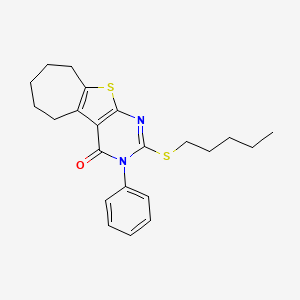 molecular formula C22H26N2OS2 B11653688 2-(pentylsulfanyl)-3-phenyl-3,5,6,7,8,9-hexahydro-4H-cyclohepta[4,5]thieno[2,3-d]pyrimidin-4-one 