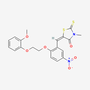 molecular formula C20H18N2O6S2 B11653731 (5E)-5-({2-[2-(2-Methoxyphenoxy)ethoxy]-5-nitrophenyl}methylidene)-3-methyl-2-sulfanylidene-1,3-thiazolidin-4-one 