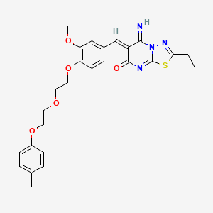 molecular formula C26H28N4O5S B11653734 (6Z)-2-ethyl-5-imino-6-(3-methoxy-4-{2-[2-(4-methylphenoxy)ethoxy]ethoxy}benzylidene)-5,6-dihydro-7H-[1,3,4]thiadiazolo[3,2-a]pyrimidin-7-one 