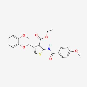 molecular formula C23H21NO6S B11653792 Ethyl 4-(2,3-dihydro-1,4-benzodioxin-2-yl)-2-{[(4-methoxyphenyl)carbonyl]amino}thiophene-3-carboxylate 