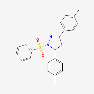 molecular formula C23H22N2O2S B11653830 3,5-bis(4-methylphenyl)-1-(phenylsulfonyl)-4,5-dihydro-1H-pyrazole 