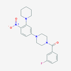 molecular formula C22H25FN4O3 B11653837 1-(3-Fluorobenzoyl)-4-[4-nitro-3-(1-piperidinyl)phenyl]piperazine 