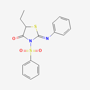 molecular formula C17H16N2O3S2 B11653841 (2E)-5-ethyl-2-(phenylimino)-3-(phenylsulfonyl)-1,3-thiazolidin-4-one 