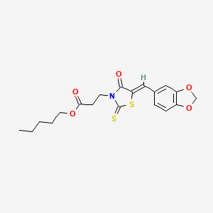 molecular formula C19H21NO5S2 B11653874 pentyl 3-[(5Z)-5-(1,3-benzodioxol-5-ylmethylidene)-4-oxo-2-thioxo-1,3-thiazolidin-3-yl]propanoate 