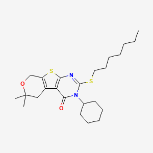 4-cyclohexyl-5-heptylsulfanyl-12,12-dimethyl-11-oxa-8-thia-4,6-diazatricyclo[7.4.0.02,7]trideca-1(9),2(7),5-trien-3-one