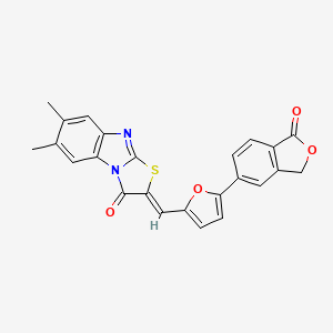 molecular formula C24H16N2O4S B11653925 (2Z)-6,7-dimethyl-2-{[5-(1-oxo-1,3-dihydro-2-benzofuran-5-yl)furan-2-yl]methylidene}[1,3]thiazolo[3,2-a]benzimidazol-3(2H)-one 